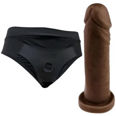 Imagem de Kit Com Cinta peniana Cintaralho Calcinta Estilo Cueca Splex Strap On Confortável Tamanho P Ao GG +Pênis De Borracha Realístico Prótese de Silicone Dildo Consolo Capa Peniana Brinquedo Adulto Feminino Masculino Penis Macio Grande vários Tamanhos (PROTESE:18X4,2 BEGE;, TAMANHO CALCINTA:M)
