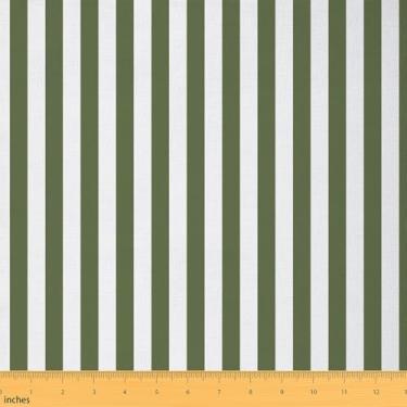 Imagem de Tecido verde oliva branco da The Yard Tecido de estofamento listrado de 2 jardas para decoração de cadeiras geométrico para projetos de bricolage em casa, à prova d'água, decoração interna e externa