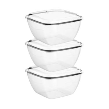 Imagem de Kit 3 Potes Plásticos 3 Litros Transparentes Container Quadrado Porta Mantimentos