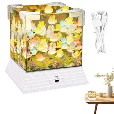 Imagem de Luminária De Mesa Mar De Flores | Iluminação LED Floral Com Cubo Criativo - Luminária para Dormir e Quarto de Bebé,Para Quarto Adultos Crianças Decoração de Interiores