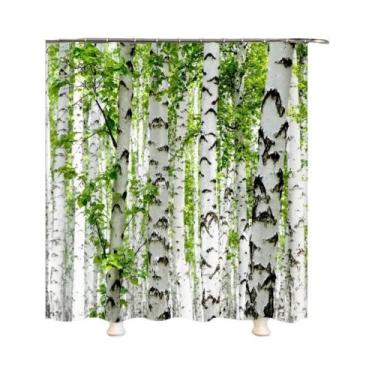 Imagem de Cortina De Chuveiro Impermeável 3D Com Paisagem De Árvores Florestais 
