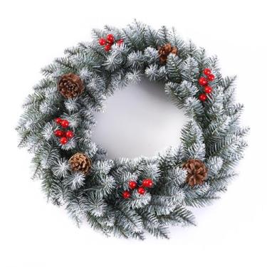 Imagem de BAHULA Guirlanda de Natal artificial, guirlanda de inverno, guirlandas verdes artificiais, decoração de Natal com pinhas, frutas vermelhas, decoração de casa de janela interna externa, C, 30 cm