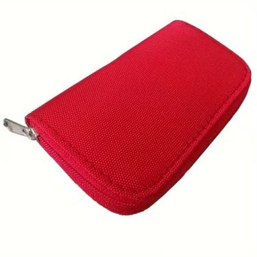 Imagem de Estojo de cartão de memória para câmera PVC organizador portátil com zíper para cartões SD CF MicroSD, backup de fotografia de viagem, vermelho