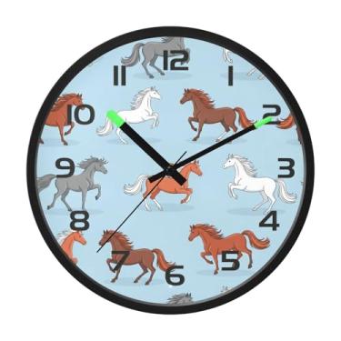 Imagem de CEBUGI Relógio de parede com luz noturna de 30,5 cm que brilha no escuro com sensor de voz, padrão de cavalo, relógios de parede operados por bateria para decoração de quarto e sala de estar