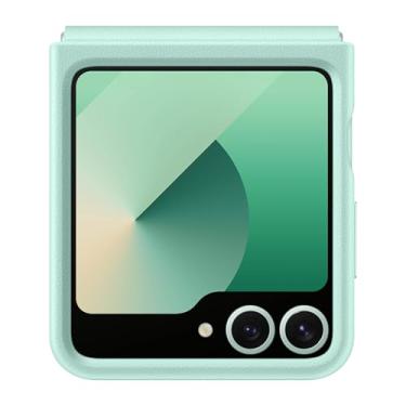 Imagem de Samsung Capa para celular Galaxy Z Flip 7 FE, Flip 6 Kindsuit, capa protetora com acabamento semelhante a couro, protetor de dobradiça, forro interno macio, versão dos EUA, menta