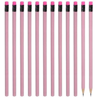 Imagem de PATIKIL Lápis de madeira triangular a granel, pacote com 12 lápis de grafite HB com borracha para material de escritório, materiais de desenho de arte de marcação de engenharia, roxo-rosa