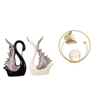 Imagem de Whtkoph Estatuetas de Cisne de Cristal, Escultura em Metal E Cerâmica, Ornamento de Mesa, Estátua, Peça de Coleção para Estante, Aniversário, Lareira, Corredo