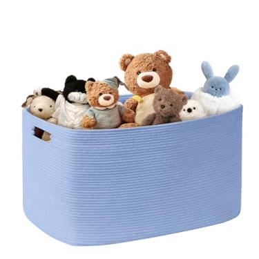 Imagem de SunNewt Cesta de roupa grande para bebês meninas 86L para armazenamento no berçário, cestas fofas de corda de algodão para crianças, presentes, cobertor de vime quadrado boho para sala de estar