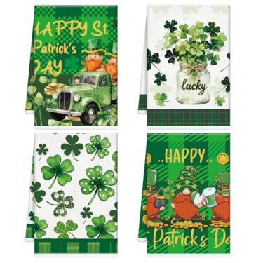 Imagem de Toalhas de cozinha do Dia de São Patrício, conjunto de 4 panos de prato para o dia de São Patrício, Gnomo da sorte verde, toalha de mão para pendurar na primavera, férias, férias, casa, cozinha