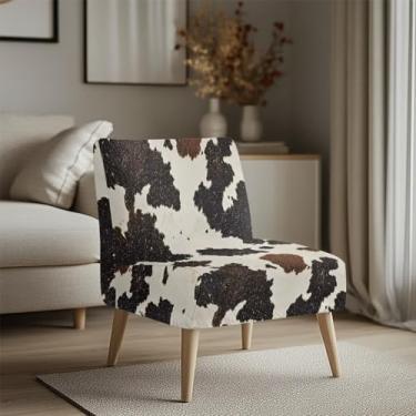 Imagem de Merkmak Capa para cadeira de sofá sem braços com estampa de vaca leiteira, marrom, sem braços, antiderrapante, sem braços, para proteção de móveis de fazenda