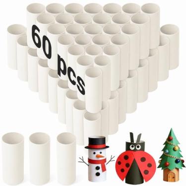 Imagem de Czoynife Pacote com 60 tubos de papelão brancos para artesanato, 1,38 x 3,98, rolos de papel a granel para crianças faça-você-mesmo, materiais de arte para sala de aula, decoração de férias