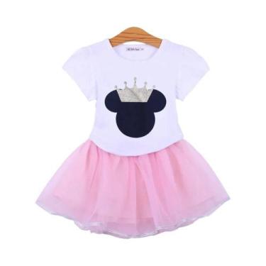 Imagem de Conjunto De Roupa De Verão Para Meninas Com Camiseta De Algodão E Saia