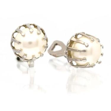 Imagem de Brinco de Pressão com Pérola Sintética Cravada com Garras | Banhado a Prata 925 | 1,20 x 1,20 cm | BP Accessories