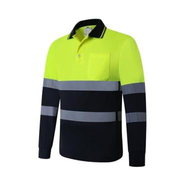 Imagem de Camisa polo refletiva de manga comprida, camisa de trabalho de segurança de alta visibilidade para homens e mulheres de construção, top refletivo durável e protetor (amarelo, médio)