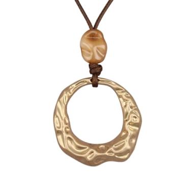 Imagem de JAOYU Colar Boho feminino com pingente grande, gargantilha longa, de couro, dourado, vintage, joias modernas, Couro sintético, Sem Pedra Preciosa