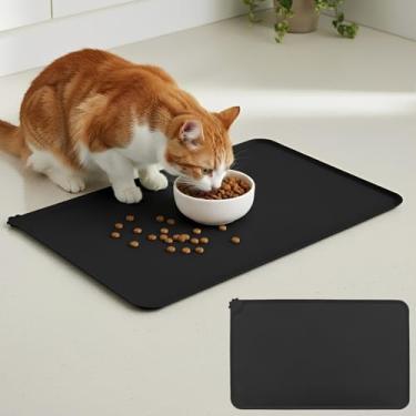 Imagem de Tapete de alimentação para animais de estimação 48 x 30,5 cm - para comida e água, tapete de tigela para cães e gatos, antiderrapante, super absorvente (preto)