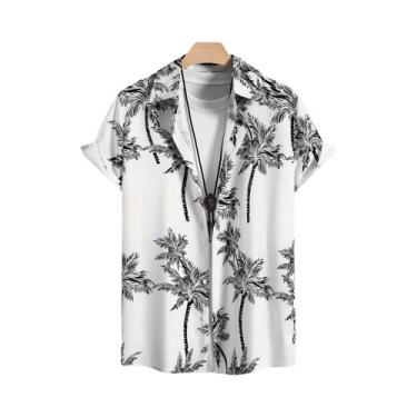 Imagem de Camisa Havaiana Masculina Com Estampa De Palmeira, Manga Curta, Botões