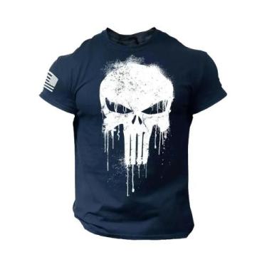 Imagem de Camiseta masculina de manga curta com estampa de caveira militar patri