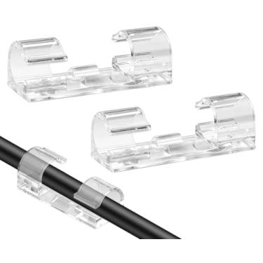 Imagem de SOULWIT 50 Peças de Grampos de Gerenciamento de Cabos Autoadesivos, Organizadores de Cabos Clips Adesivos Suportes de Cordão para Cabo Ethernet Desktop Casa Escritório - Grande Transparente