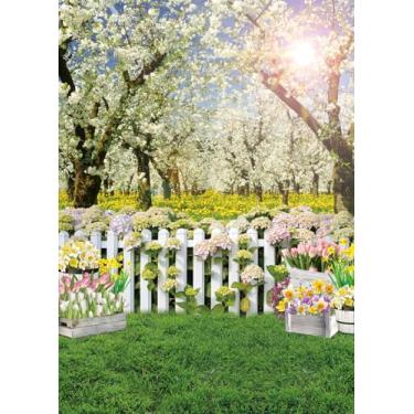 Imagem de Pano de fundo para fotografia de primavera, Páscoa, 20 x 3 m, flores, gramado, cenário natural, fundo de Páscoa, chá de bebê, decoração de festa de aniversário, adereços para fotos