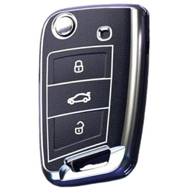 Imagem de Capa de couro TPU para chave de carro compatível com VW Golf 7 MK7/Tiguan MK2 compatível com Seat Ibiza/Leon FR 2/Ateca/Altea compatível com Skoda Octavia A7(Black case)