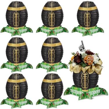 Imagem de Mudder 8 peças de lanterna de papel de futebol americano conjunto de decoração de mesa de centro de mesa lanterna de jogo de futebol com peças de suporte para artigos de festa de aniversário, 30,5 cm