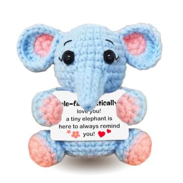 Imagem de Kihraw Positive Elephant Crochet Gifts for Mom - Inspirational Crochet Elephant Gifts - Handmade Inspirational Knitted Toy with Card for Anniversary Lover Mother’s Day
