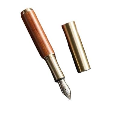 Imagem de ONECMN Caneta-tinteiro vintage de latão sândalo portátil, mini bolso para negócios, escritório, papelaria, material de escritório escolar (PURPLE)