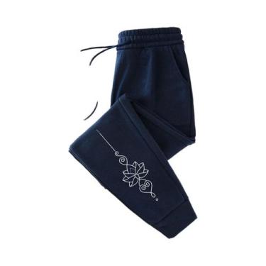 Imagem de Calças Jogger De Inverno Femininas Em Fleece Com Estampa De Lótus, Cal