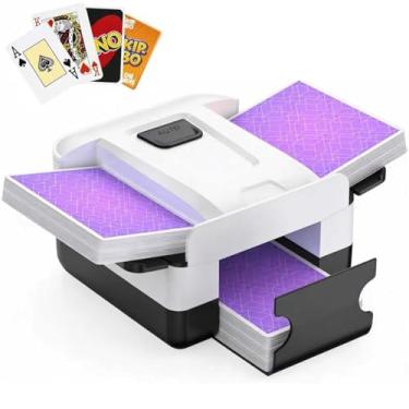 Imagem de Baralhador automático de cartas para 1-2 baralhos, máquina de embaralhar cartões recarregável USB-C, embaralhador de cartões elétrico portátil para pôquer, UNO, Blackjack, Texas Hold'em, Skip-Bo, Fase