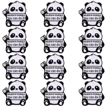 Imagem de 12 peças de adesivos positivos de panda para passar a ferro, 8 x 8 cm, suporte emocional, bordado de panda fofo, presentes edificantes para roupas, chapéus