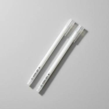 Imagem de Kit 2 Caneta Branca Gel Ponta Fina 0.6mm Para Design de Sobrancelha Desenho Marcador Colorir Canetas Brancas Pintar Livros Profissional Artesanato