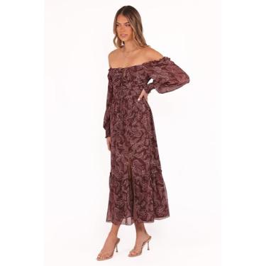 Imagem de Petal & Pup Vestido feminino Keziah-manga longa Maxi-Dress-Borgonha-Paisley, Paisley bordô., PP