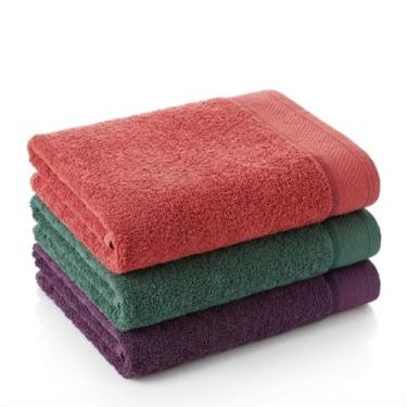 Imagem de Kit 3 Toalha de Banhão Eleganz 100% Algodão 500g/m² Super Macia, Alta Absorção, Tamanho Grande 72x150cm (Terracota - Verde - Purpura)