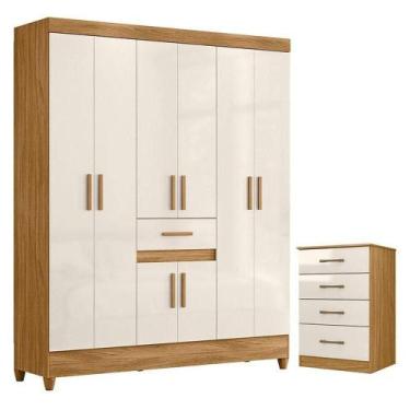 Imagem de Guarda Roupa Casal Portugal E Cômoda Ms913 Freijó Off White - Moval - 