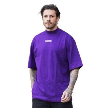 Imagem de Camiseta Oversized Gola Alta Borracha Streetwear Confortavel Masculina Roxo-Masculino
