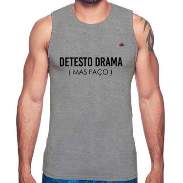 Imagem de Regata Detesto drama (mas faço) - Foca na Moda, Cinza, G