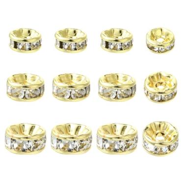 Imagem de Ipotkitt 30 peças, 3 estilos, cor dourada, aço inoxidável 316, contas espaçadoras planas redondas com strass para fazer joias, chaveiros, pulseira, colar, artesanato