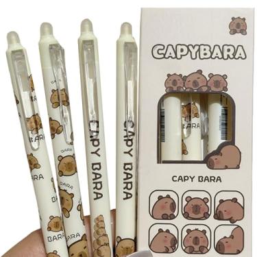 Imagem de 4 canetas retráteis apagáveis fofas, capivara, apagáveis, canetas de tinta gel, canetas de desenho animado de 0,5 mm, ponta fina, caneta de escrita de desenho animado para mulheres, meninas, meninos