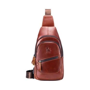 Imagem de Bolsa De Peito Casual Masculina Em Couro De Vaca Com USB Camada Superi