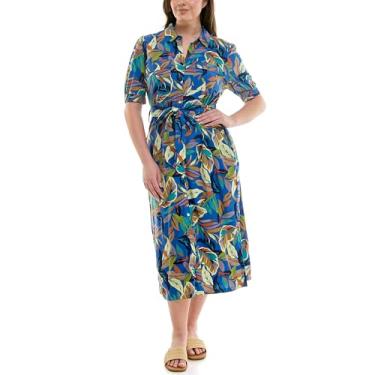 Imagem de Nicole Miller Vestido feminino de manga curta estampado com cinto próprio, Estampa azul, 42