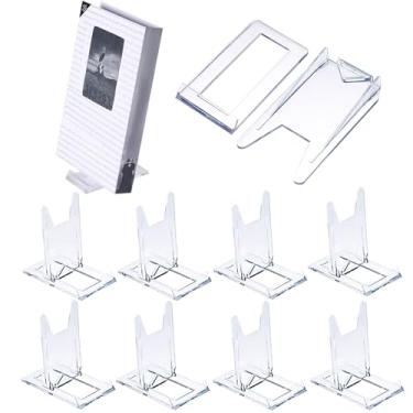 Imagem de Suporte de plástico para exibição de livros, 8 peças, transparente, ajustável, suporte para colecionador, para revistas, CDs, álbuns, cartões postais, arte