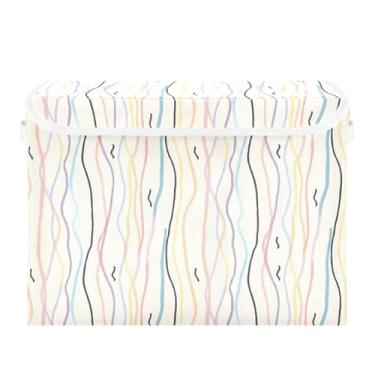 Imagem de Wassud Cestos de armazenamento dobráveis com tampas, linhas onduladas coloridas, cestas organizadoras de tecido dobrável para armário, decoração sazonal de casa 41,5 x 32,5 x 30,8 cm