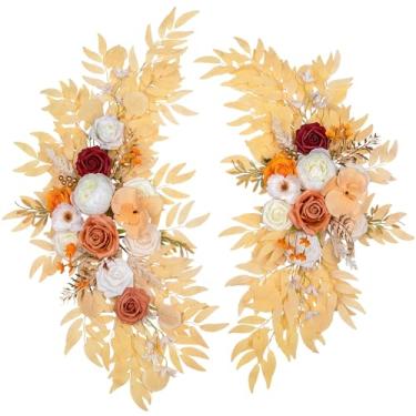 Imagem de Lisuun Flores de arco de casamento, decoração floral artificial para cerimônia e recepção de casamento, tamanho padrão, conjunto de flores grandes para pano de fundo e placa de boas-vindas, pacote com