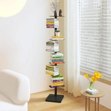 Imagem de Estante vertical de 7 andares, estante de metal alta e estreita, torre de exibição de livros moderna para escritório em casa, solução de armazenamento branca para livros e decoração