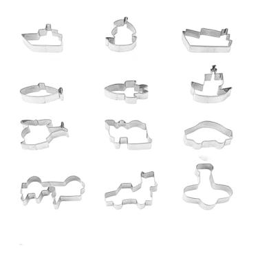 Imagem de 12 peças de cortadores de biscoito de aço inoxidável conjunto de cortadores de biscoito de animais molde de cozimento para festa de aniversário de crianças Páscoa decoração de bolo DIY (cortadores de