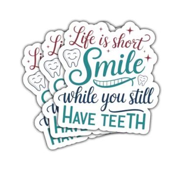 Imagem de 3 peças Life is Short Smile While You Still Have Teeth Sticker Funny Tooth Dental Hygienists Gift for Dentist Assistants Stickers Dentist Care Car Decal for Laptop Bottle Notebook Toolbox Hard Hat 7.6