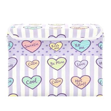 Imagem de Wassud Cestos de armazenamento dobráveis com tampas, caprichosos e coloridos com corações de mão, cestas organizadoras de tecido dobráveis para armário, decoração sazonal de casa 40 x 30 x 30 cm