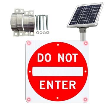 Imagem de Placa de LED de não entrada movida a energia solar - alumínio livre de ferrugem de 61 cm, 8 luzes brilhantes à prova d'água e à prova de poeira, aviso de segurança refletivo para uso ao ar livre