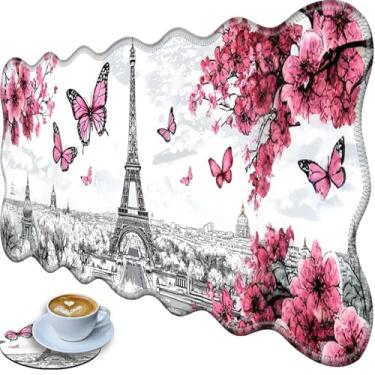 Imagem de Bxgolkgd Tapete de mesa grande 80 × 29 cm, mouse pad estendido para jogos com bordas costuradas, base de borracha antiderrapante, teclado para escritório, casa, torre Eiffel de borboleta